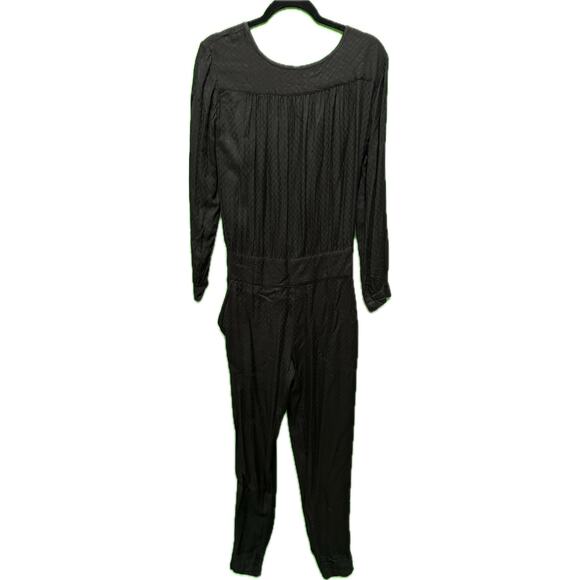 Flannel Black Long Sleeve Jumpsuit with Smocked Waist - Size 1 Small NWT - Picture 1 of 14